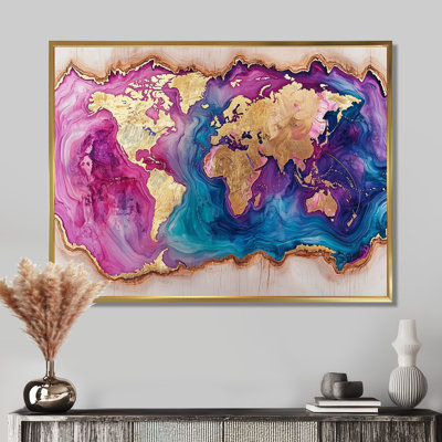 Schuh, cristaux et améthyste, carte du monde, diapositive en bois III - carte du monde, décoration murale