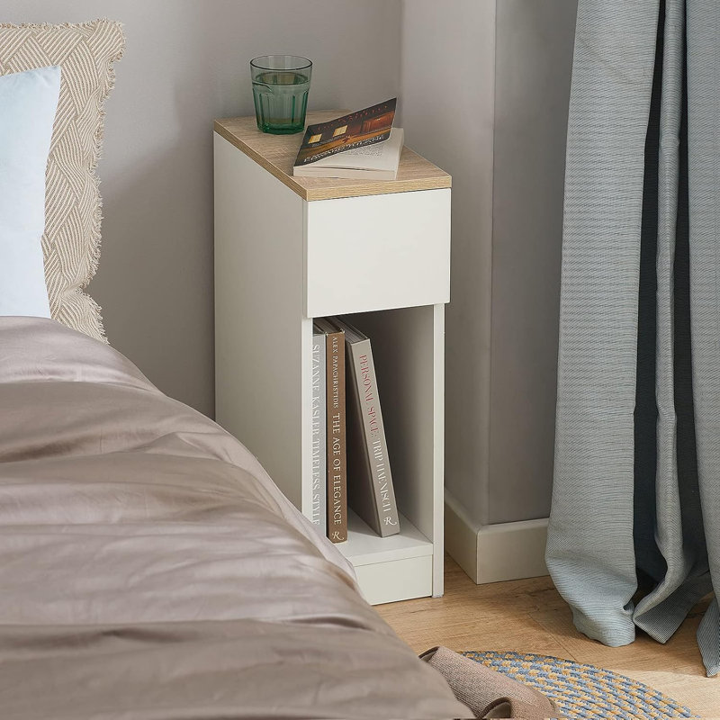 Jayshaun 20cm 1 Drawer Bedside Table, White/Beige
