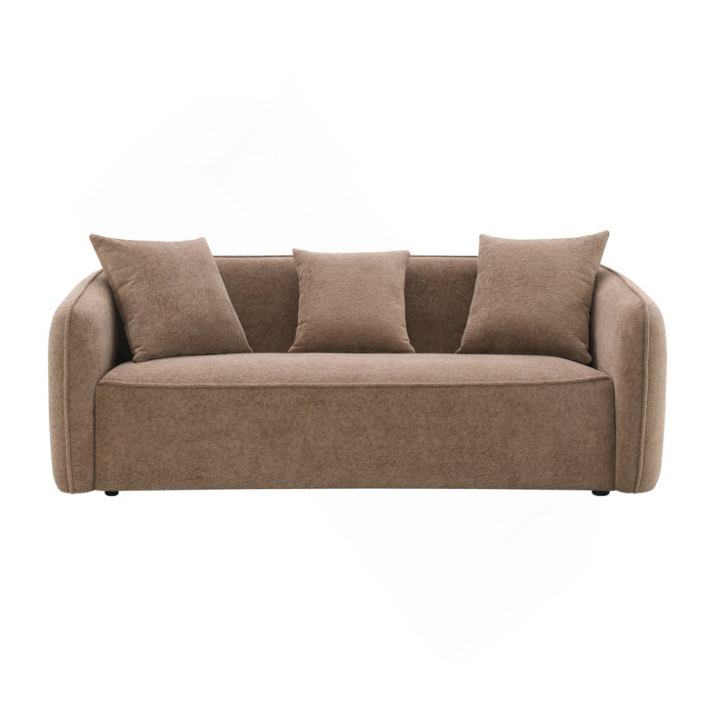 Canapé brun en chenille avec 3 coussins décoratifs assortis