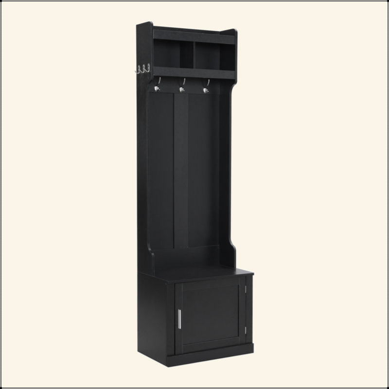 Arbre d'entrée minimaliste avec armoire et 6 crochets suspendus, Noir mat