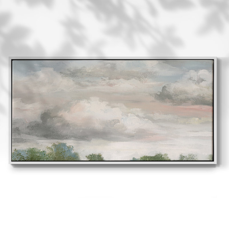 «Pastel Monring Sky», toile tendue avec châssis encadré, prête à être accrochée, H 25 po x l 49 po, Blanc