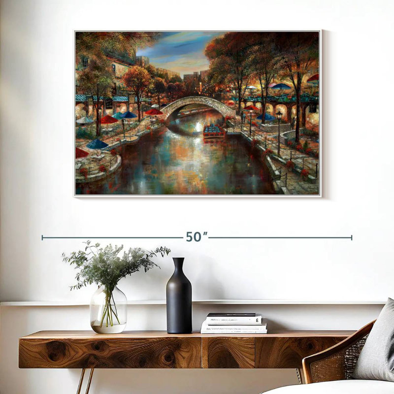 Soirée sur le canal, Cadre flottant blanc, 40 po x 27 po
