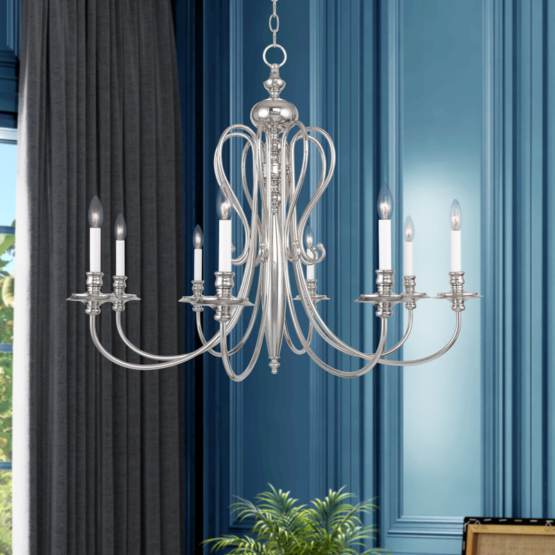Lustre style chandelier à 8 lumières Wilbourn, Nickel poli