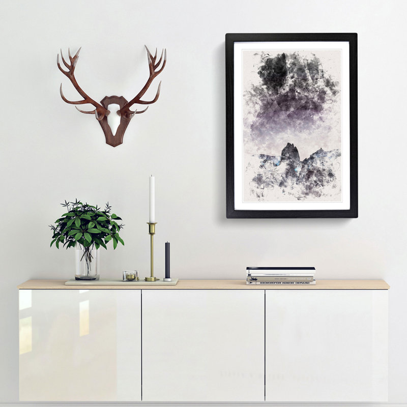 Dusky Mountains Watercolour - Picture Frame Graphic Art, 87cm H x 62cm W x 2cm D, Black Framed