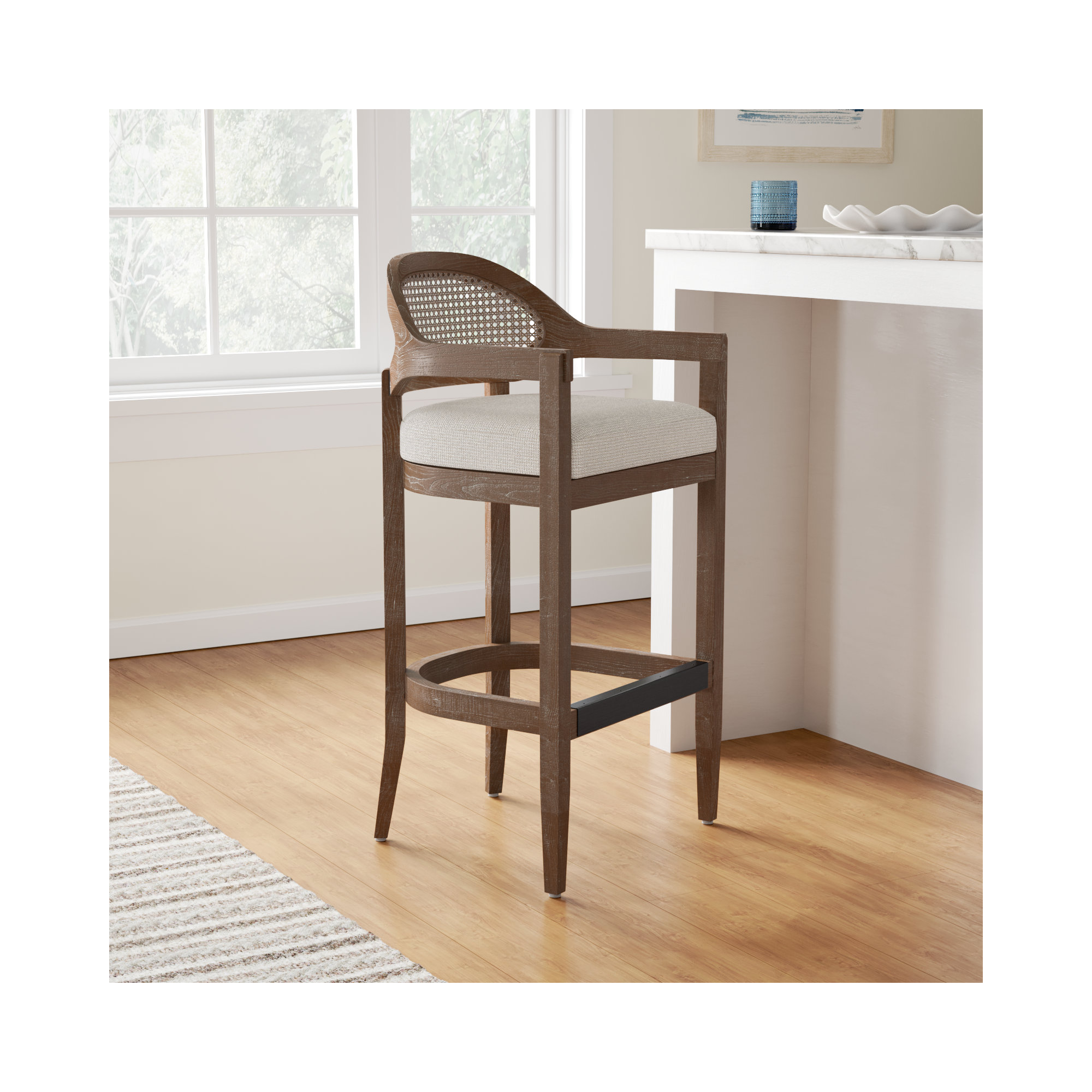 Copley Cane Stool, Taupe Beige, Bar Stool (30.5” Seat Height)