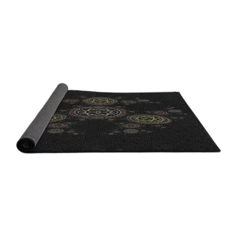 Tapis noir/brun à motifs, Rond 4 pi
