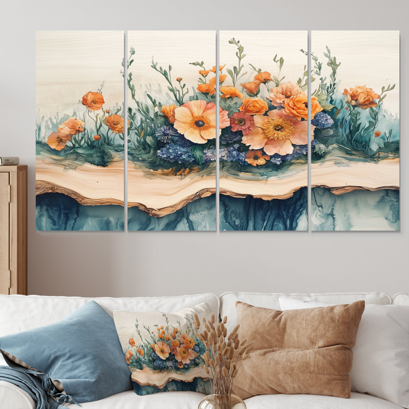 Gidney - Assortiment de bouquets muraux - Art mural traditionnel pour le salon, H 28 po x l 48 po, 4