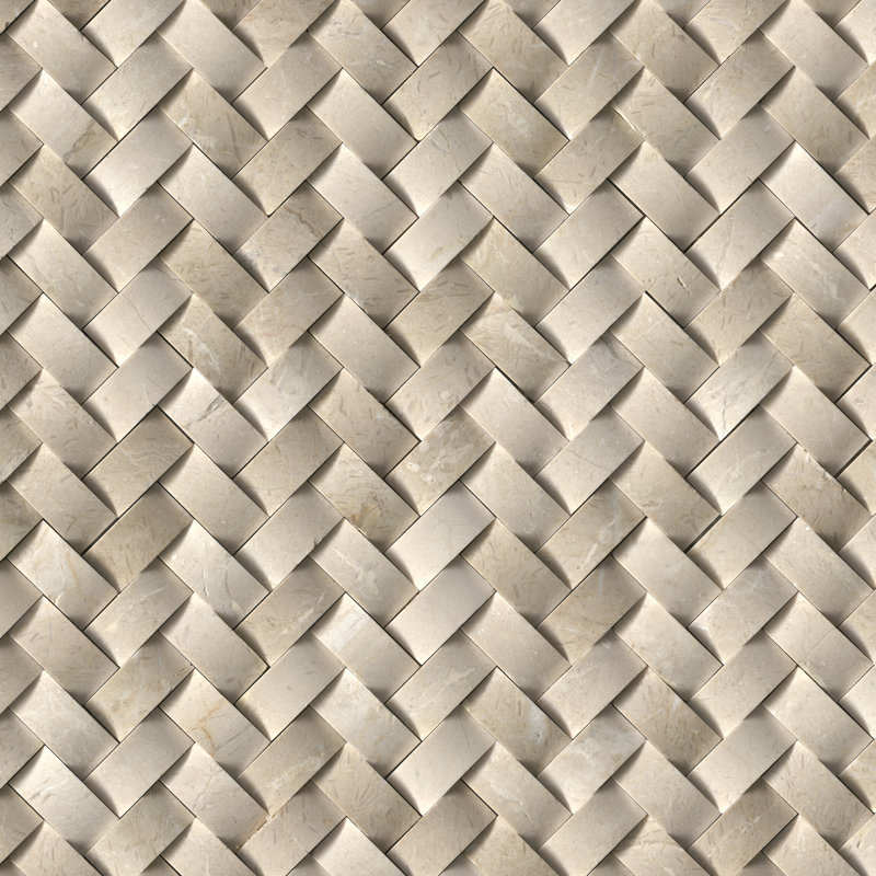 SAMPLE - Crema Herringbone Arched  Marble Mosaic Tile in Beige, Crema Marfil