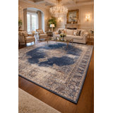 Oriental Area Rug in Distressed Stonewash Blue