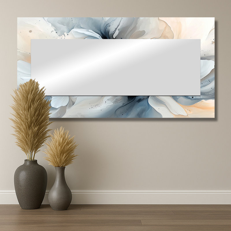Délicats pétales de fleurs en mouvement I - Art mural miroir fleurs - imprimé sur métal, 28 po x 55 po