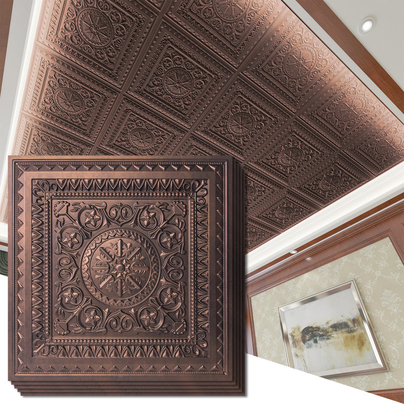 2 pi X 2 pi Carreau de plafond en PVC à coller, carreau de plafond imperméable (48 pieds carrés / caisse), Bronze foncé