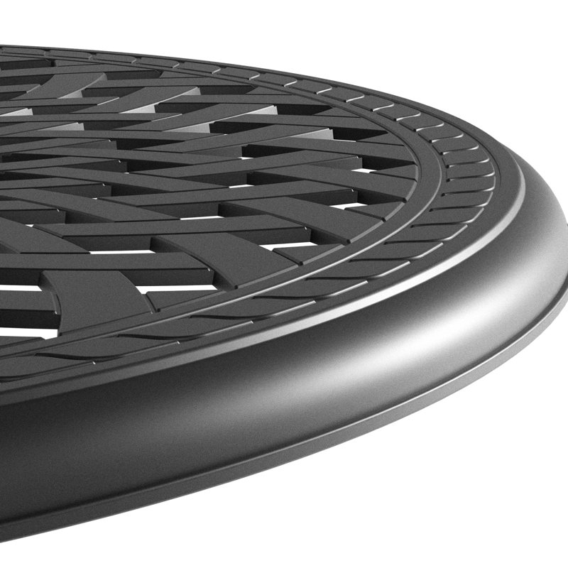 Table d'extérieur 31,11 po en fonte d'aluminium pour les espaces de repas - cadre noir, trou pour parasol, patio 4 plis, 31,11 po
