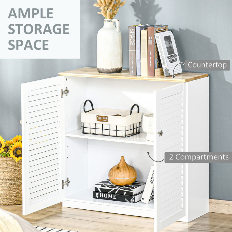 Buffet, rangement de cuisine avec portes doubles - blanc, panneaux, surface facile à nettoyer, assemblage et utilisation