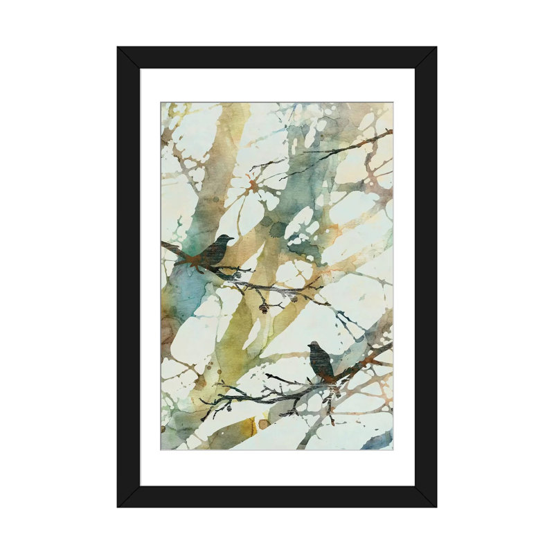 « botanique oiseaux ii », impression sur toile, H 24 po x l 16 po x P 1 po, Papier d'art encadré noir, Blanc