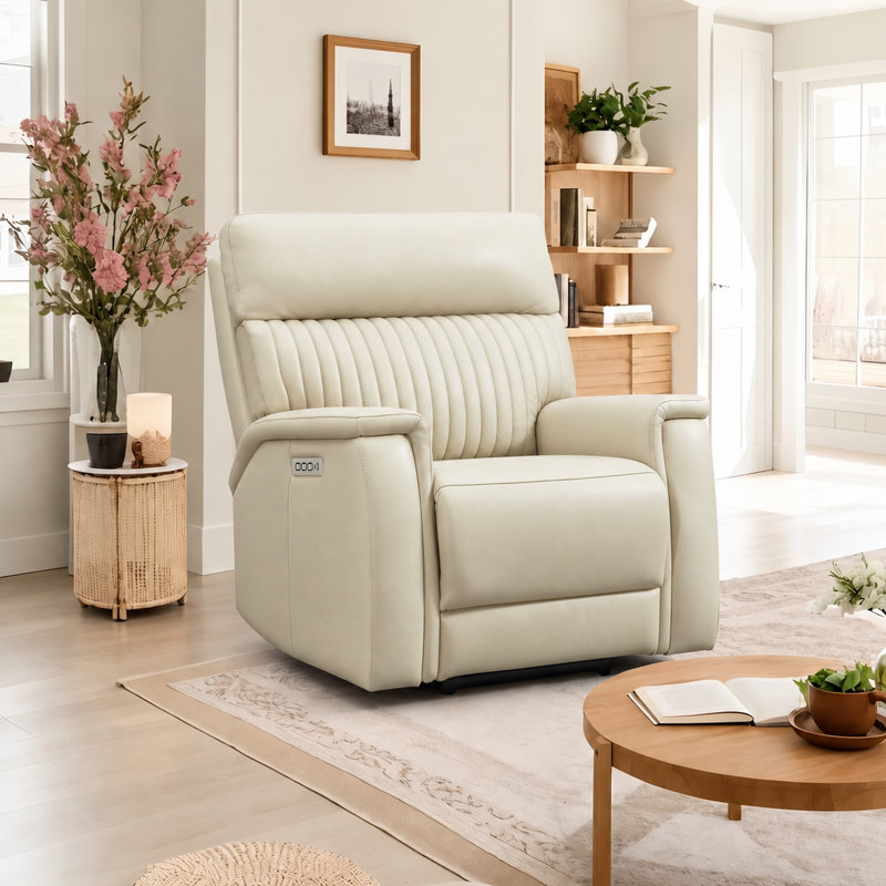 Fauteuil inclinable électrique Liudgardas 39" à trois moteurs, en cuir véritable, position zéro gravité, avec ports USB et USB-C.