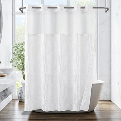 No-Hook Tufted Geometric Shower Curtain