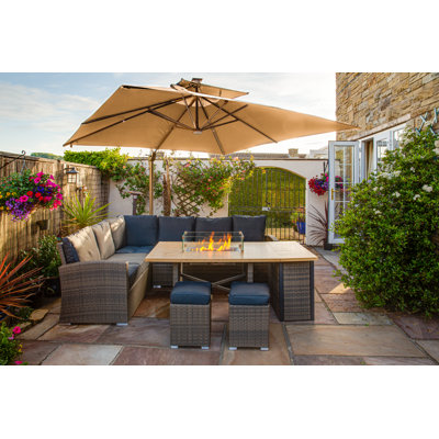 Walliston 8 Seater Dining Set with Cushions and Parasol