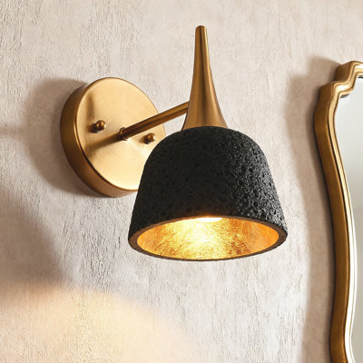 Modern 1-Light Black & Gold Bell Wall Sconce Luxe Armed Vanity Light for Bedroom & Powder Room