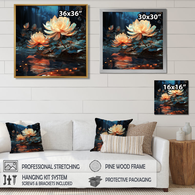 Rowlands - décoration murale Lotus, Cadre flottant brun, bois massif, H 16 po x l 16 po