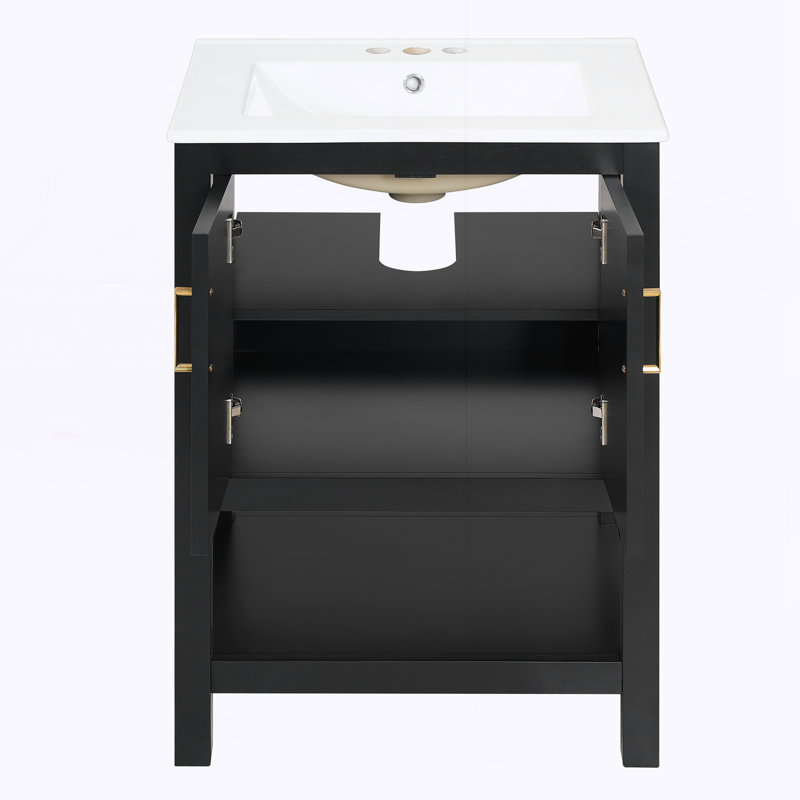 Meuble-lavabo moderne de 24 po au design sergé élégant avec charnières à fermeture en douceur, Black