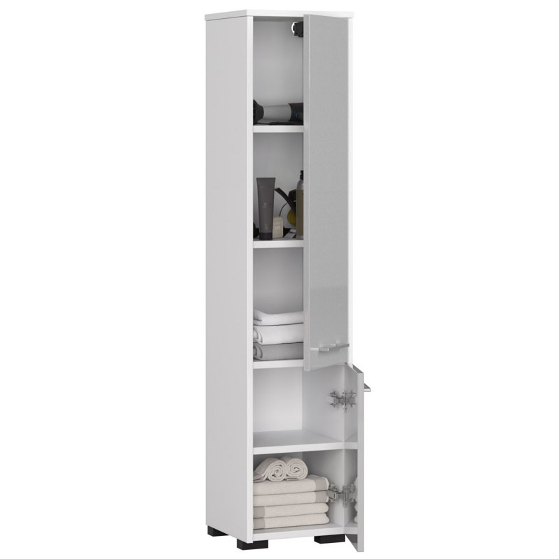 Ercelle Linen Cabinet, White/Metallic Gloss