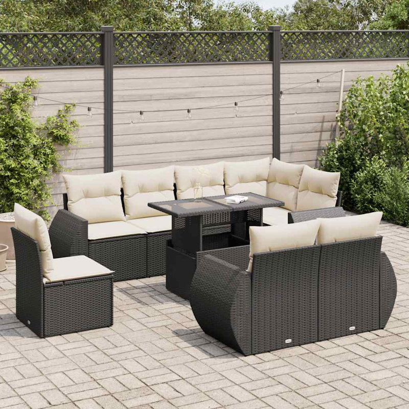 Ensemble de canapé de jardin en rotin PE noir, acier thermolaqué Vidaxl, verre trempé