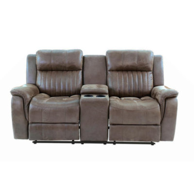 Contemporary Power Motion Loveseat W Console 1Pc Couch  Furniture  Coffee Breathable Leatherette