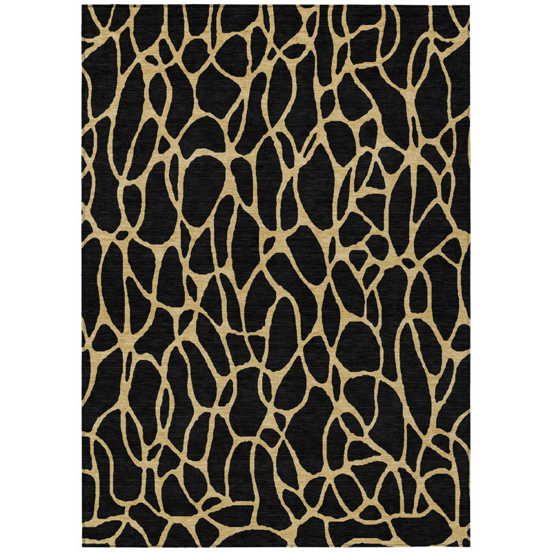 HomeRoots 3' X 5' Black And Gold Geometric Washable Indoor Outdoor Area Rug