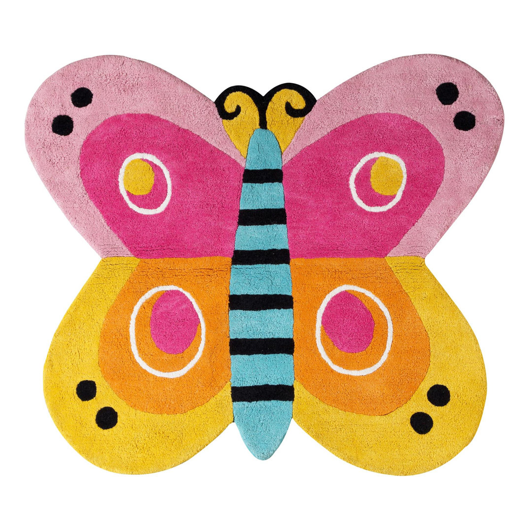 Handgetufteter Innenteppich Kids Butterfly in Rosa/Gelb/Orange