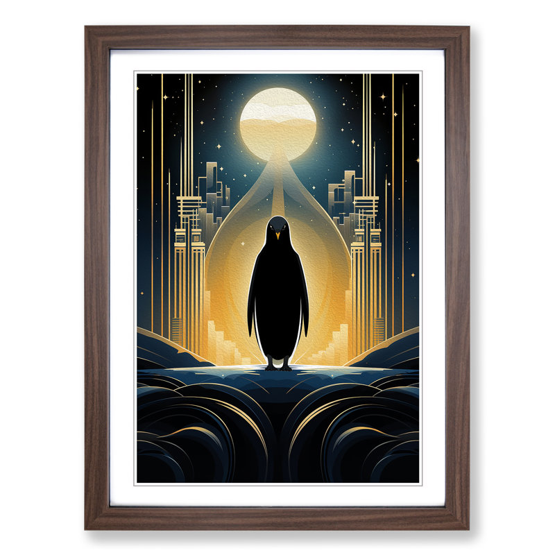 Penguin Art Deco - Framed Print, Walnut Framed, 64cm H x 46cm W