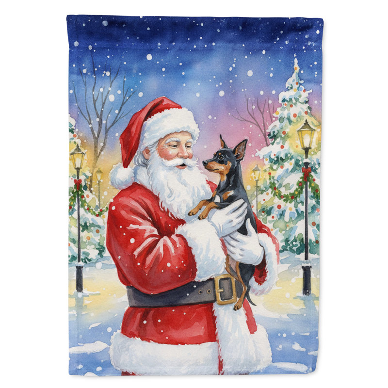 Pinscher miniature avec drapeau du père Noël, Taille du jardin, Pinscher miniature