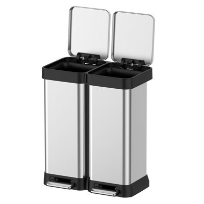 2 x 6,6 gallons double poubelle et bac de recyclage, 50 L (2 x 25 L) poubelle de cuisine en acier inoxydable à double empreinte digitale avec couvercle double, poubelle à pédale pour bureau de cuisine à domicile (sans seau intérieur)