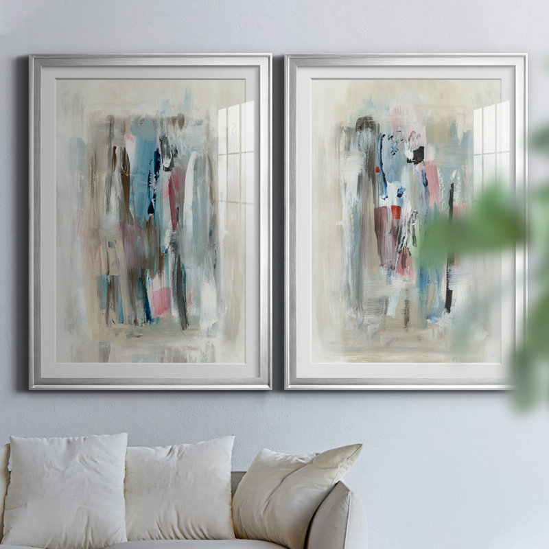 «Rain Shadow I», ensemble de 2 reproductions d'art, H 26,5 po x l 73 po x P 1,5 po, Papier avec cadre argenté, Blanc