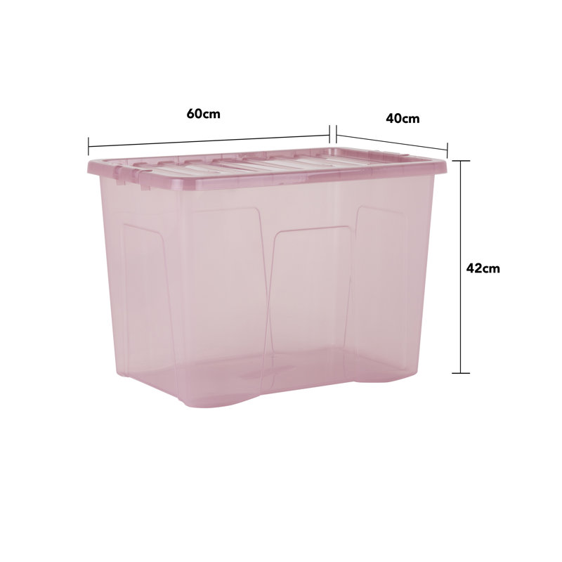 Wham Crystal 80L Plastic Storage Box Pack of 4 Tint Dusky Orchid