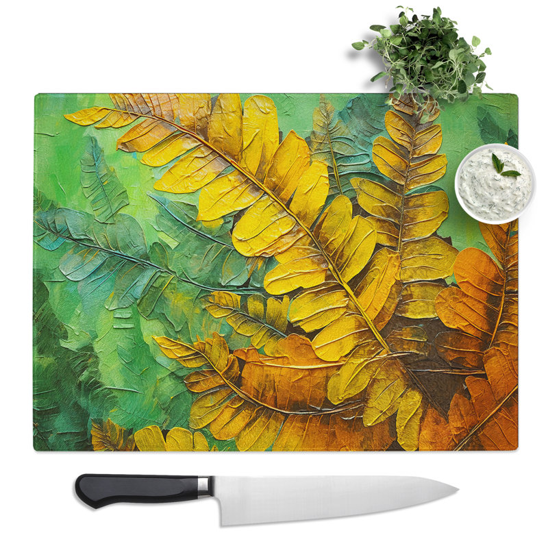 Fern Leaf Abstract  Glass Chopping Board