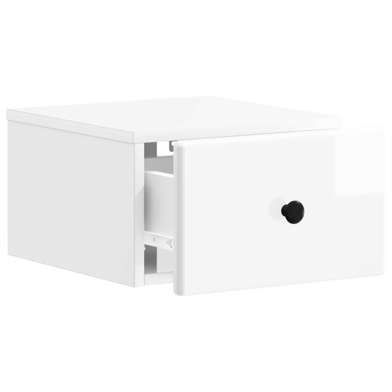 34.5cm W Manufactured Wood Bedside Table, High Gloss White