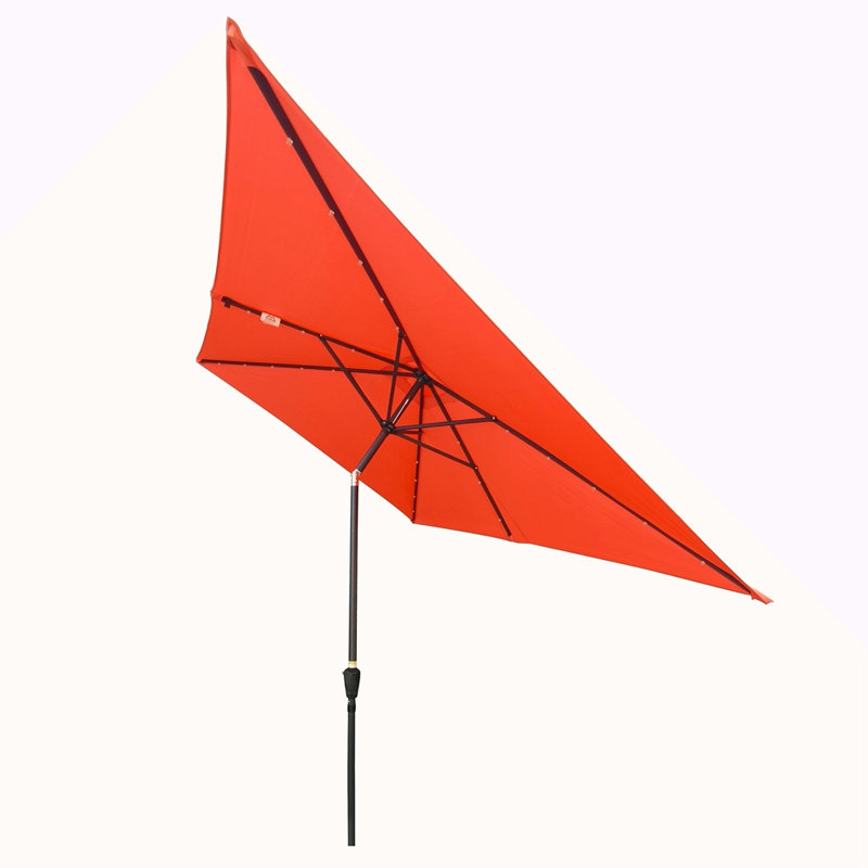 Parasol d'extérieur à DEL solaire 10 x 6,5T avec manivelle et bouton poussoir inclinable pour la cour, Rouge