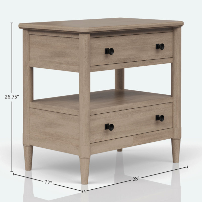 Open Nightstand With 2 Drawers And Open Shelving For Bedroom Storage And Display, Sand