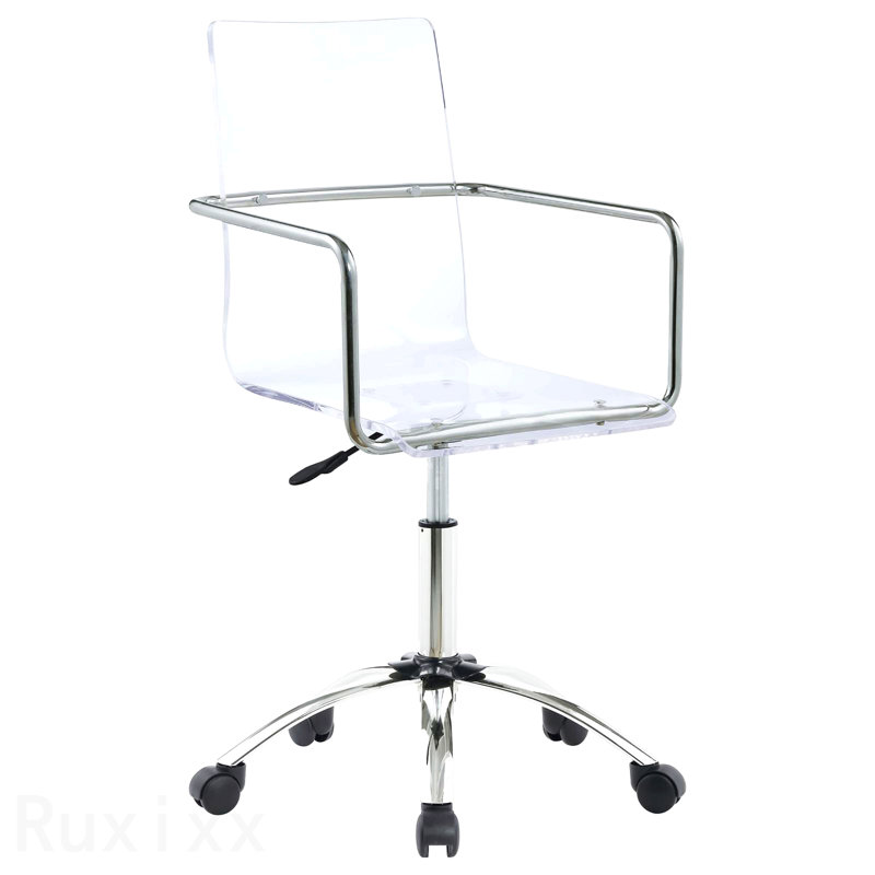 Chaise de bureau en acrylique transparent et chrome, avec roulettes