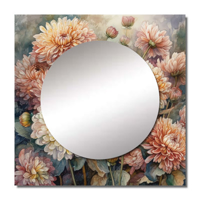 Nutile - Floral Chysanthemum Square Mirror Wall Decor For Bedroom