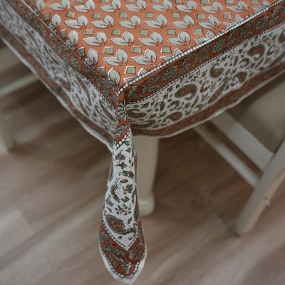 Housse de table en coton Buti Block Print - Rustic Elegance, Titli, rouille