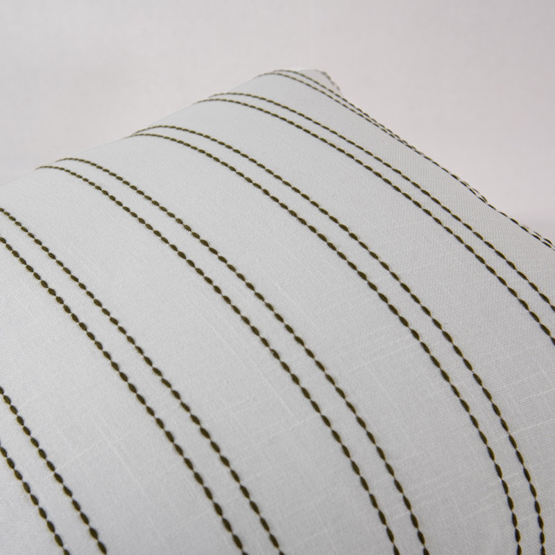 100% Cotton Filled Throw Pillow, Polyester, White/Green Striped