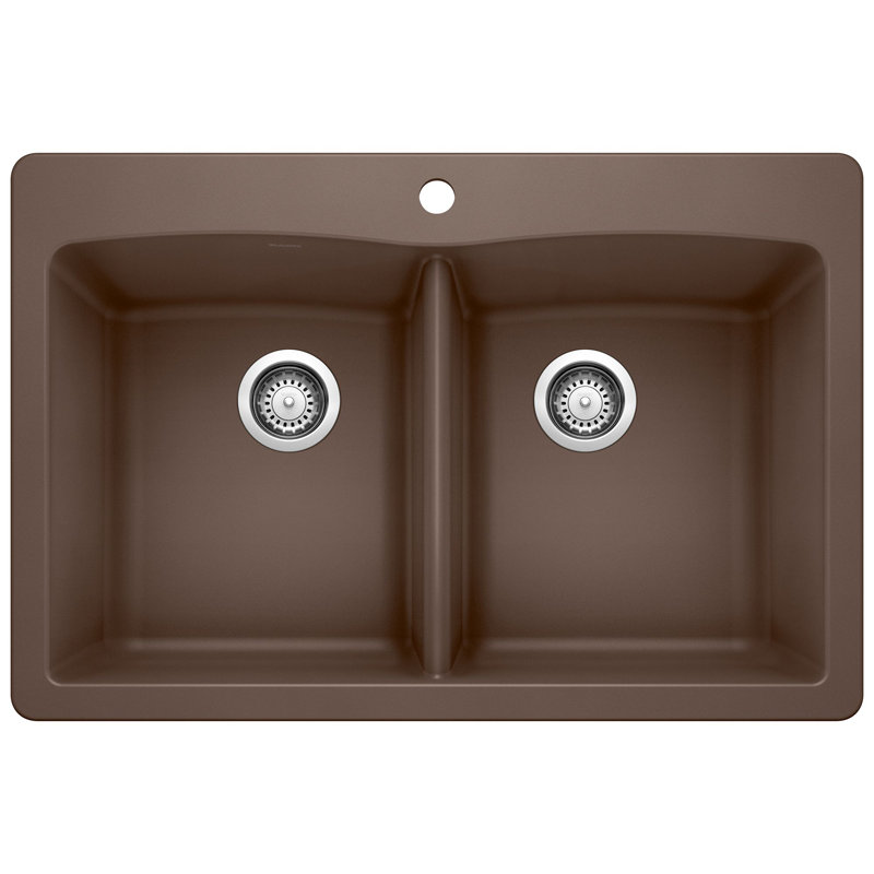 Diamond SILGRANIT 33" 50/50 Double Bowl Dual Mount Kitchen Sink - Café, Café Brown