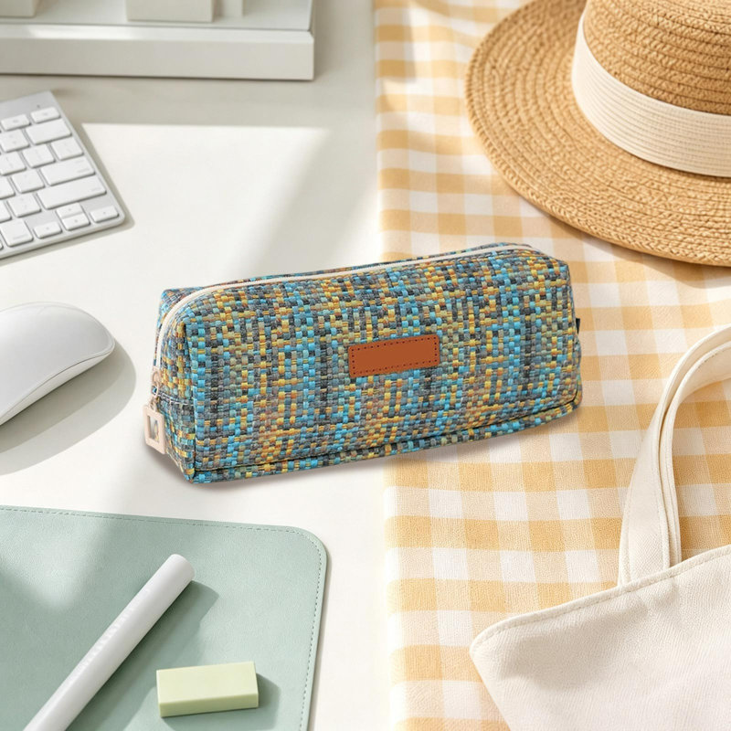 Trousse cylindrique en tissu composite, grande capacité, élégante et luxueuse, pour fournitures scolaires, étui à crayons compact et pratique