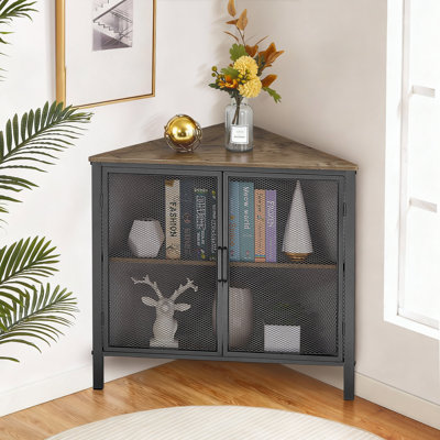 Kempst Corner End Table Shelf, 3-Tier Display Shelves with Protection Door, Metal Frame Storage Cabinet Org