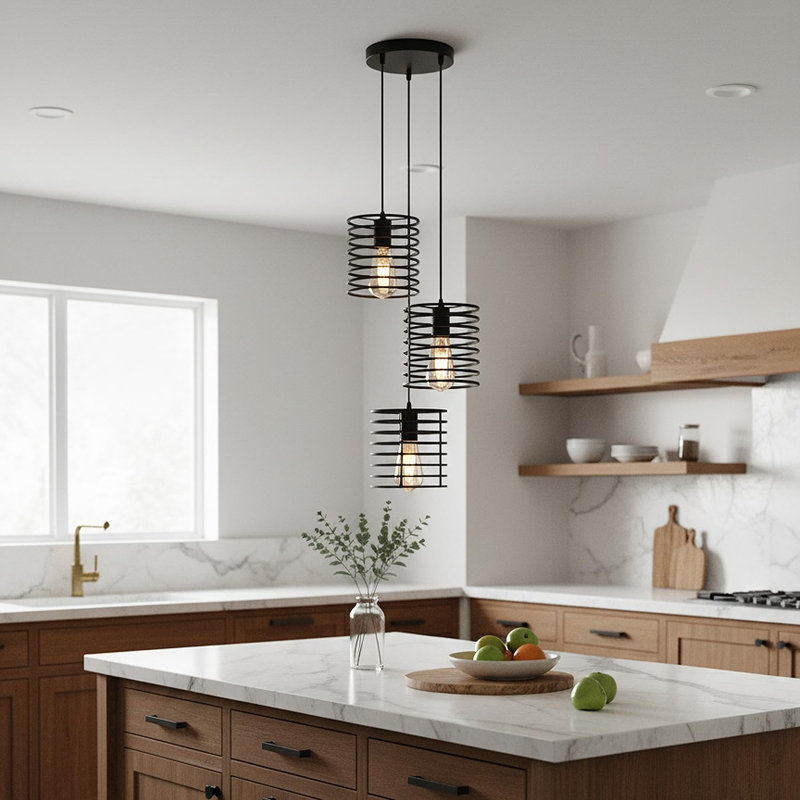 3 - Light Black Caged Pendant, Black