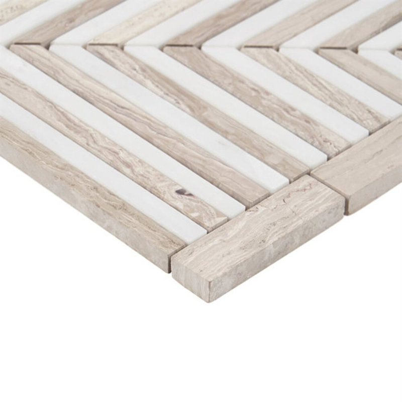 Monroe Corner Asian Statuary And Wooden Beige 8X8 Marble Mosaic Tile