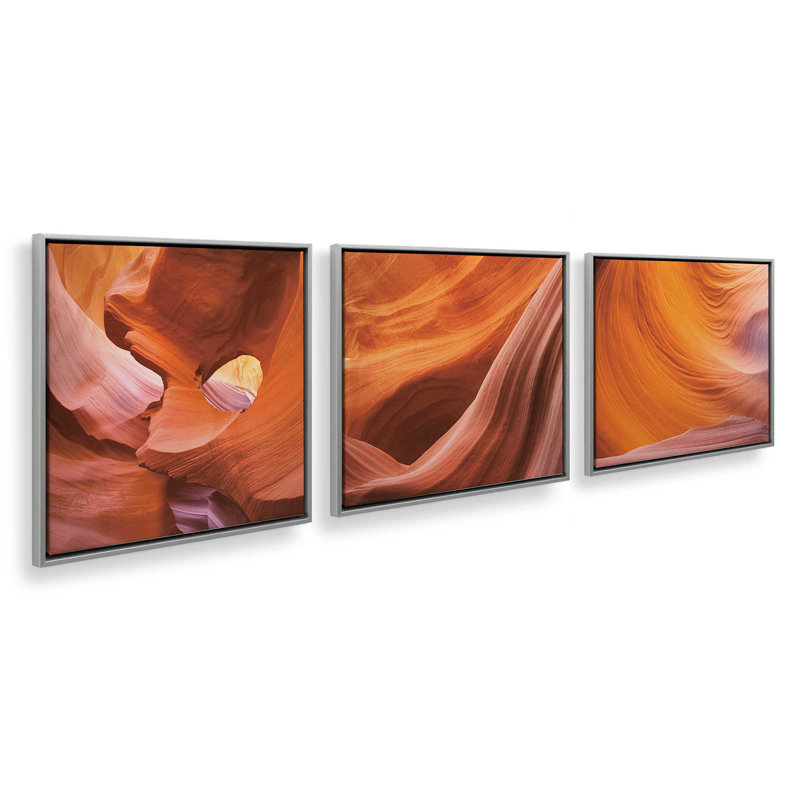 Sculpted by Time, ensemble de 3 impressions sur toile dans un cadre, Cadre flottant en chrome poli