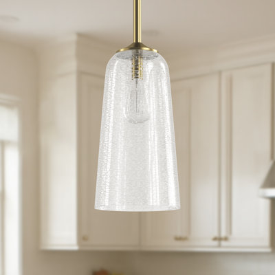 1 - Light 6"w Polished Brass Modern Bell Pendant Light With white Glass For Dining Room Or Kitchen Island