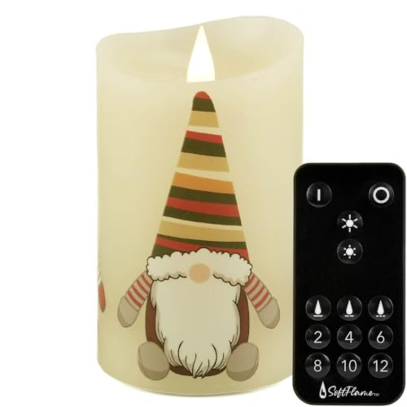 Bougie sans flamme avec télécommande, gnome de Noël en forme de cire en forme de cire 3D, 3 po x 5 po